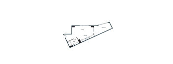 A floor plan of a house with a living room, kitchen, bathroom, and bedroom.