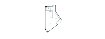 A floor plan of a house with a living room, kitchen, bedrooms, and a garage.