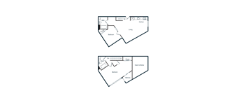 A diagram of a house layout with two bedrooms, a living room, a kitchen, a bathroom, and a balcony.