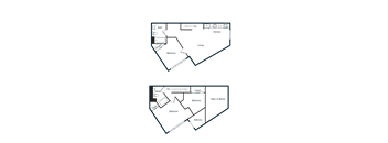 Two floor plans of a house with labeled rooms.