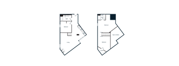 Two floor plans of a building with rooms and doors.