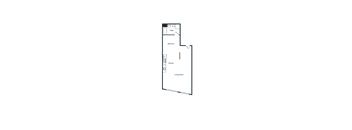 A floor plan of a house with a kitchen, living room, and bathroom.