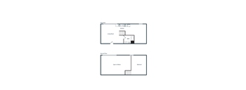 A floor plan of a two-room apartment with a kitchen and a bedroom.