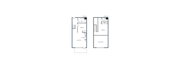 A floor plan of a two-story house with a living room, bedrooms, and bathrooms.