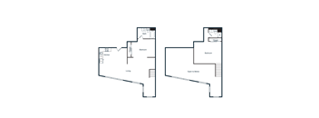 A diagram of a building with rooms and hallways.