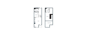 A floor plan of a building with rooms and corridors.