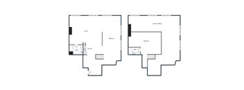 A blueprint of a building with rooms and corridors.