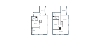 A black and white floor plan of a building with multiple rooms and corridors.