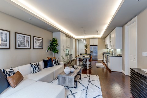 A modern living room at The Ivy luxury apartments