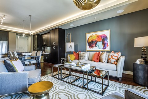 modern living room at The Ivy apartments