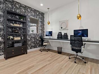 Office tables with desktops at Reveal Skyline at La Cantera, Texas, 78256