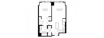 One Bedroom One Bathroom 1 A - 2  Floorplan at The Benjamin Seaport Residences, Boston