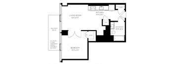 One Bedroom One Bathroom 1C - 1 Floorplan at The Benjamin Seaport Residences, Massachusetts, 02210