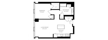 One Bedroom One Bathroom 1 D - 1  Floorplan at The Benjamin Seaport Residences, Boston, 02210