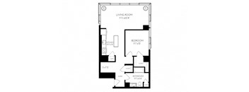 One Bedroom One Bathroom 1 E - 1  Floorplan at The Benjamin Seaport Residences, Massachusetts