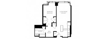 One Bedroom One Bathroom 1 F - 1 Floorplan at The Benjamin Seaport Residences, Boston, MA, 02210