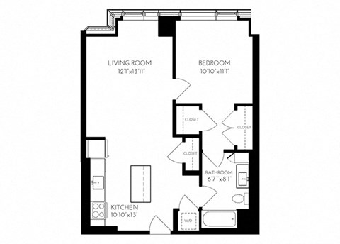 One Bedroom One Bathroom 1M-1  Floorplan at The Benjamin Seaport Residences, Boston, Massachusetts