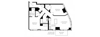 Two Bedroom Two Bathroom 2 B - 1 Floorplan at The Benjamin Seaport Residences, Massachusetts