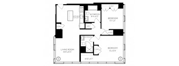 Two Bedroom Two Bathroom 2 C - 1  Floorplan at The Benjamin Seaport Residences, Boston, Massachusetts