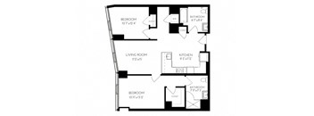 Two Bedroom Two Bathroom 2 D - 1 ADA  Floorplan at The Benjamin Seaport Residences, Boston, 02210