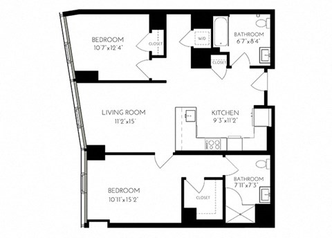 Two Bedroom Two Bathroom 2 D - 1 ADA  Floorplan at The Benjamin Seaport Residences, Boston, 02210