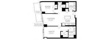 Two Bedroom Two Bathroom 2 D - 1  Floorplan at The Benjamin Seaport Residences, Massachusetts, 02210