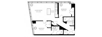 Two Bedroom Two Bathroom 2K - 1  Floorplan at The Benjamin Seaport Residences, Massachusetts, 02210