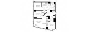 Three Bedroom Two Bathroom 3 A - 1 ADA Floorplan at The Benjamin Seaport Residences, Boston, MA
