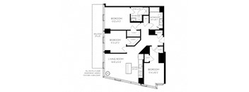 Three Bedroom Two Bathroom 3 A - 1 Floorplan at The Benjamin Seaport Residences, Boston, MA, 02210