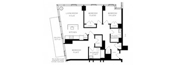 Three Bedroom Two Bathroom 3 B - 1 Floorplan at The Benjamin Seaport Residences, Boston