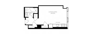 One Bathroom SA-1 Floorplan at The Benjamin Seaport Residences, Boston, 02210