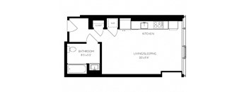 One Bathroom SA - 2 ADA Floorplan at The Benjamin Seaport Residences, Boston, Massachusetts