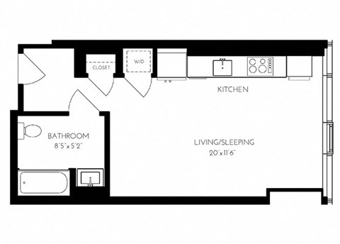One Bathroom SA - 2 ADA Floorplan at The Benjamin Seaport Residences, Boston, Massachusetts