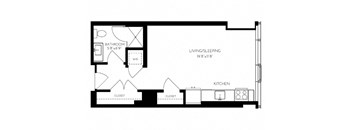 One Bathroom SA - 2 Floorplan at The Benjamin Seaport Residences, Boston, MA