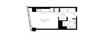One Bathroom SA - 7 Floorplan at The Benjamin Seaport Residences, Boston