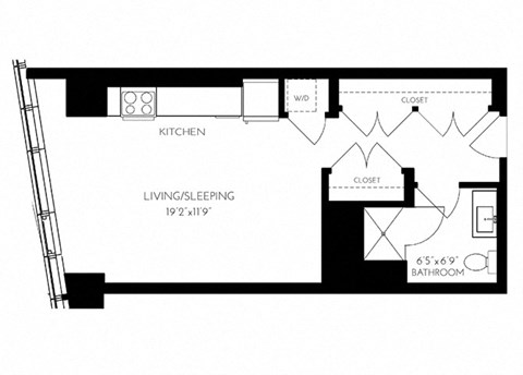 One Bathroom SA - 7 Floorplan at The Benjamin Seaport Residences, Boston
