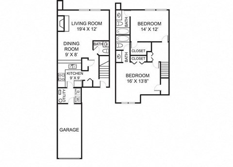 B2 Floor Plan at The Residence at Christopher Wren Apartments, Columbus, OH