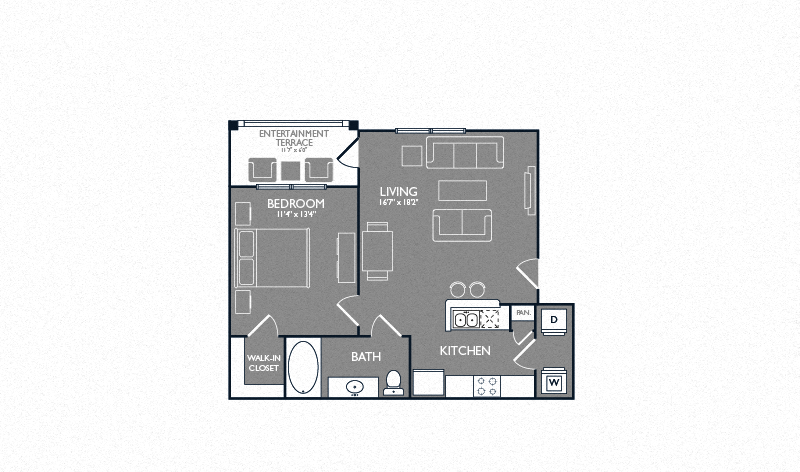 One Bed One Bath Floor Plan at Towers at Spring Creek, Garland, TX, 75044
