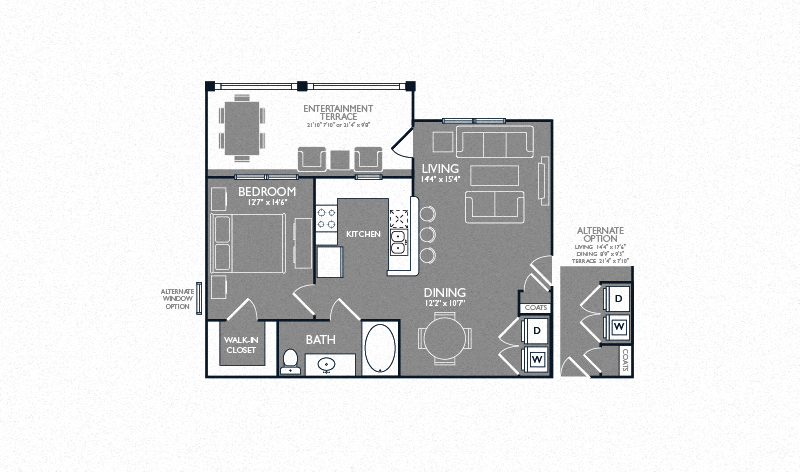 One Bed One Bath Floor Plan at Towers at Spring Creek, Garland, TX