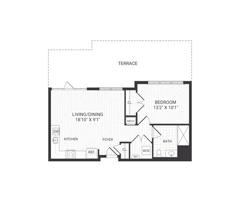 one bedroom floor plan at The James apartments Park Ridge, NJ