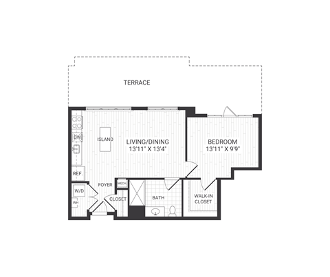 one bedroom floor plan at The James apartments Park Ridge, NJ
