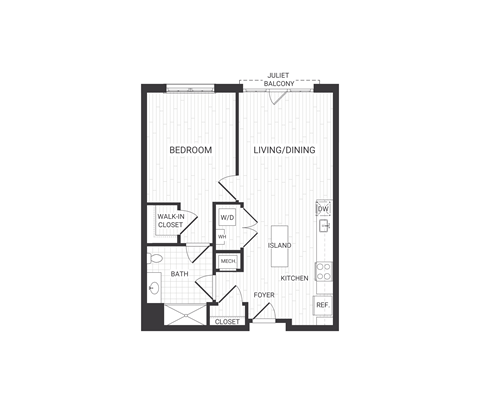 one bedroom floor plan at The James apartments Park Ridge, NJ