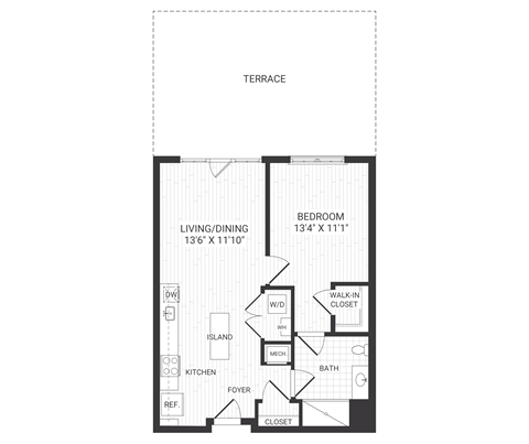 one bedroom floor plan at The James apartments Park Ridge, NJ
