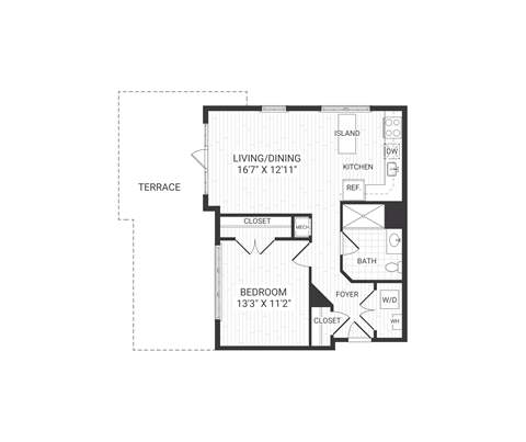 one bedroom floor plan at The James apartments Park Ridge, NJ