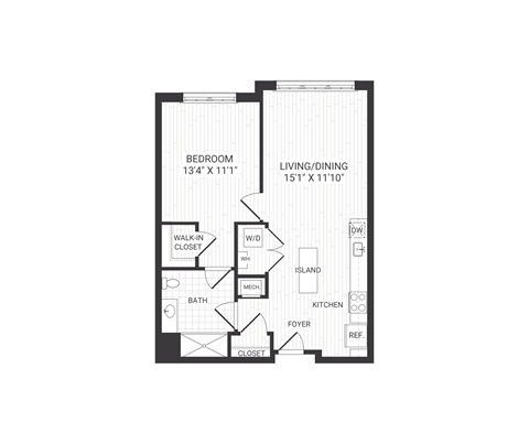 one bedroom floor plan at The James apartments Park Ridge, NJ