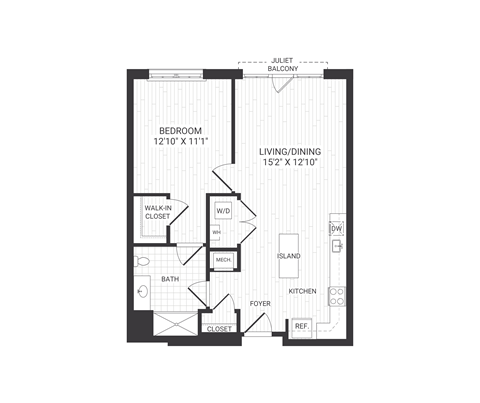 one bedroom floor plan at The James apartments Park Ridge, NJ