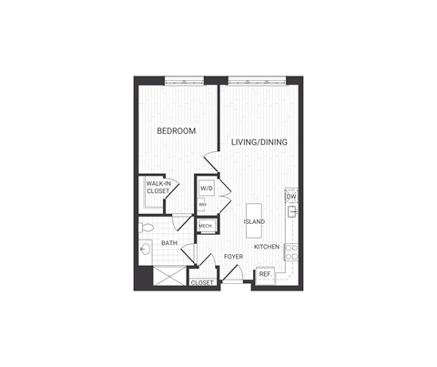 one bedroom floor plan at The James apartments Park Ridge, NJ