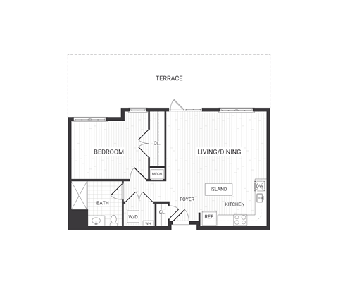 one bedroom floor plan at The James apartments Park Ridge, NJ