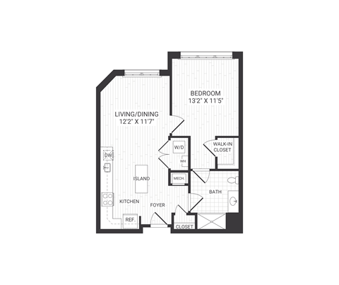 one bedroom floor plan at The James apartments Park Ridge, NJ