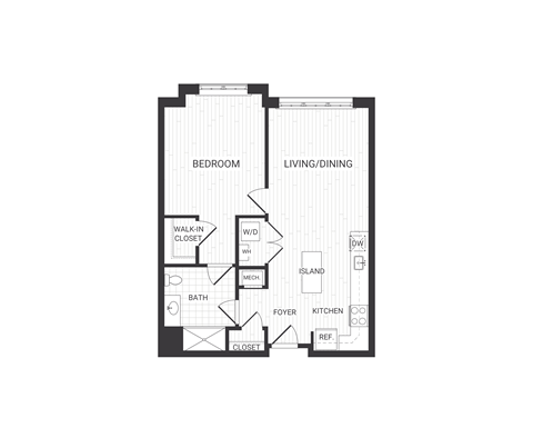 one bedroom floor plan at The James apartments Park Ridge, NJ